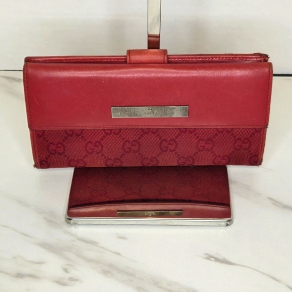 Gucci GG Monogram Red Canvas Leather Long Continental Wallet